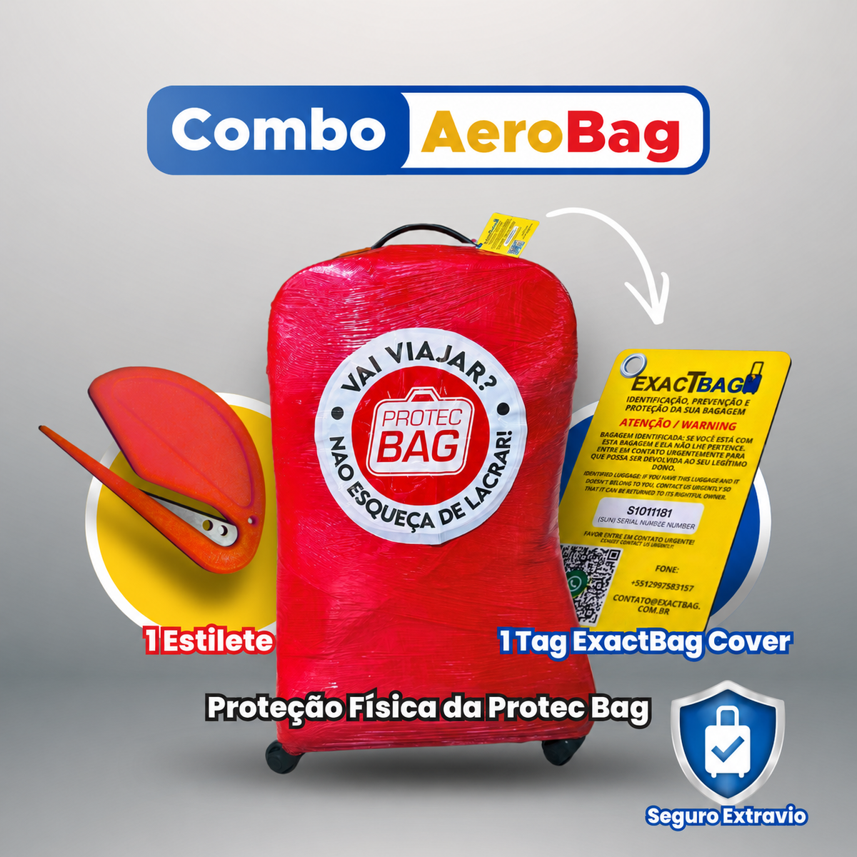 Combo AeroBag Cover: Proteção física, Identificação Inteligente + Seguro Extravio